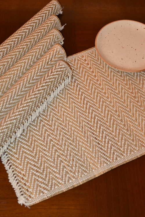 Dharini Madurkathi Chevron Tassels Placemats Sage Ivory (Set Of 6)