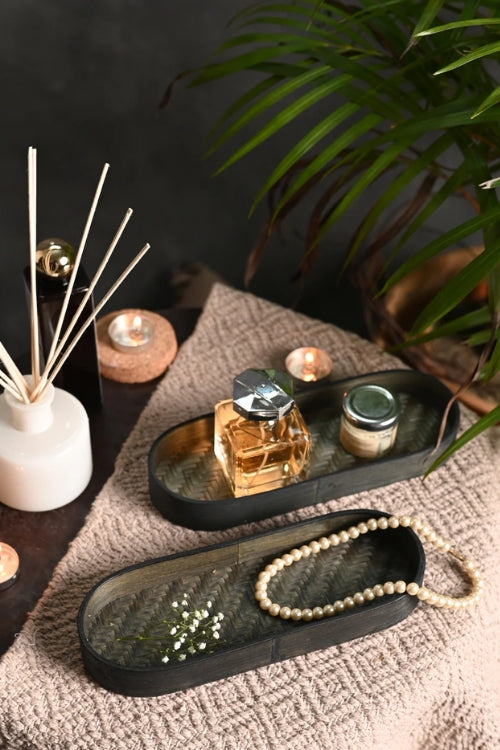 Kadam HaatHandmade Bamboo Bedside Tray - (Set of 2) - Black