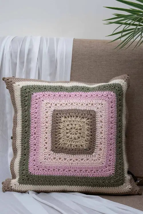 Craftroots Decorative Floral Crochet Cushion Cover Cotton