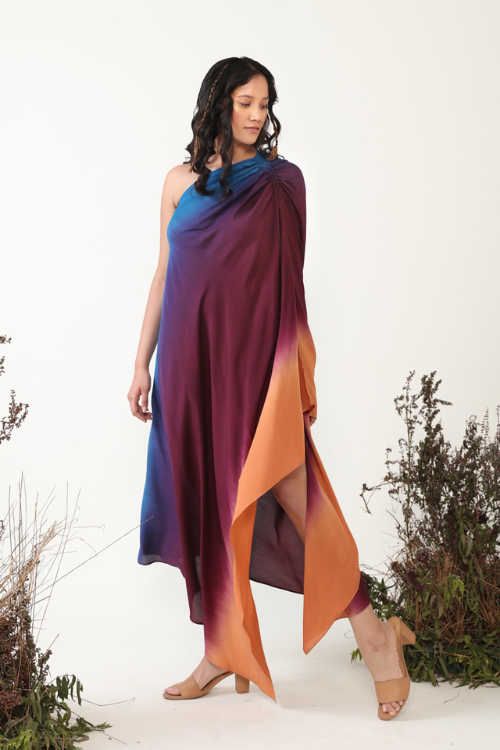 Chambray & Co.'S Ilana One Shoulder Multi Color Ombre Dress