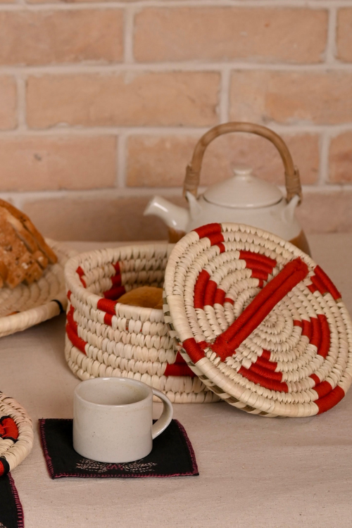 Kraftribe Grass Chapati Box/Storage Box(Red)