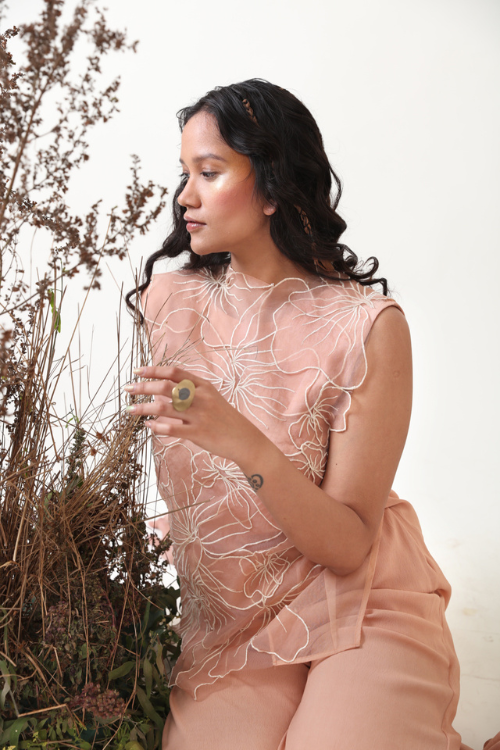 Chambray & Co.'S Gaia Resham Thread Emboirdered Silk Coord Set