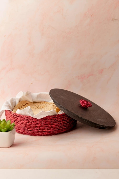 Kadam Haat Handmade Sabai Grass Roti Box - Red