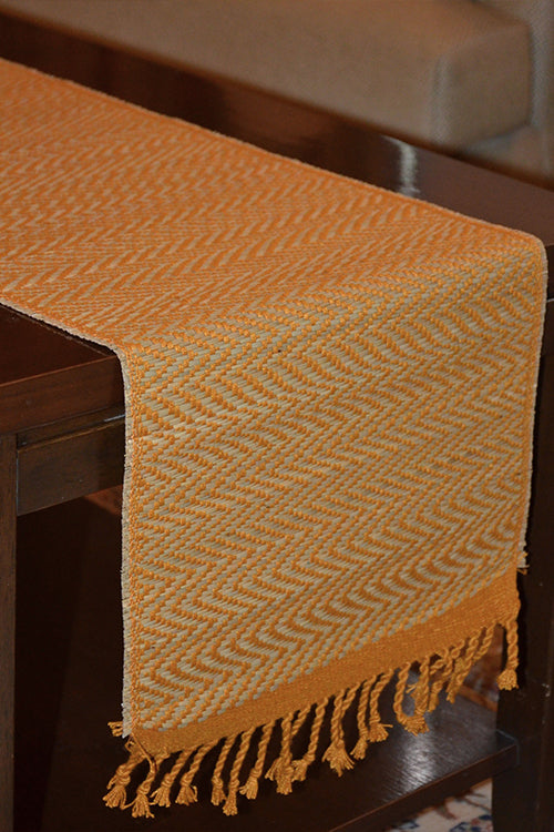 Dharini Madurkathi Chevron Tassels Table Runner Mustard Large