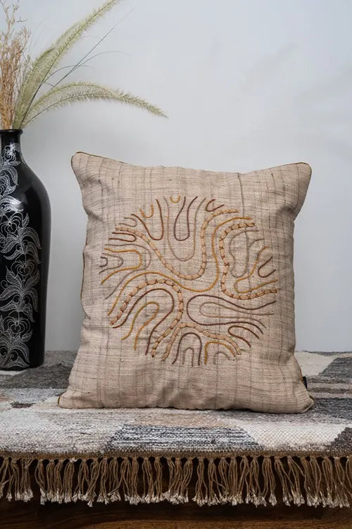 Craftroots Handmade Ivory Silk Chording Cushion Cover