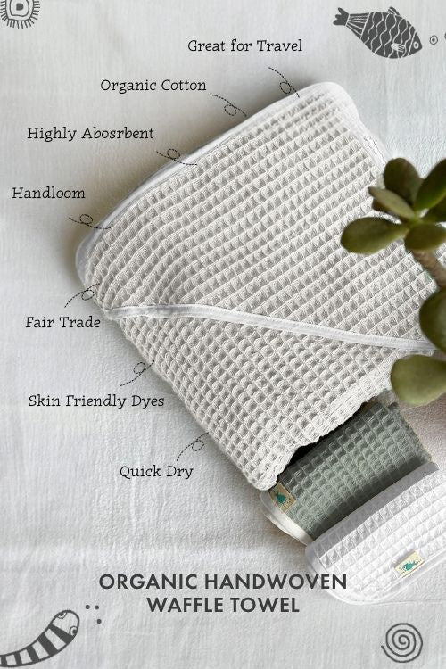 Whitewater Kids Organic Waffle Hooded Towel Set - Natural