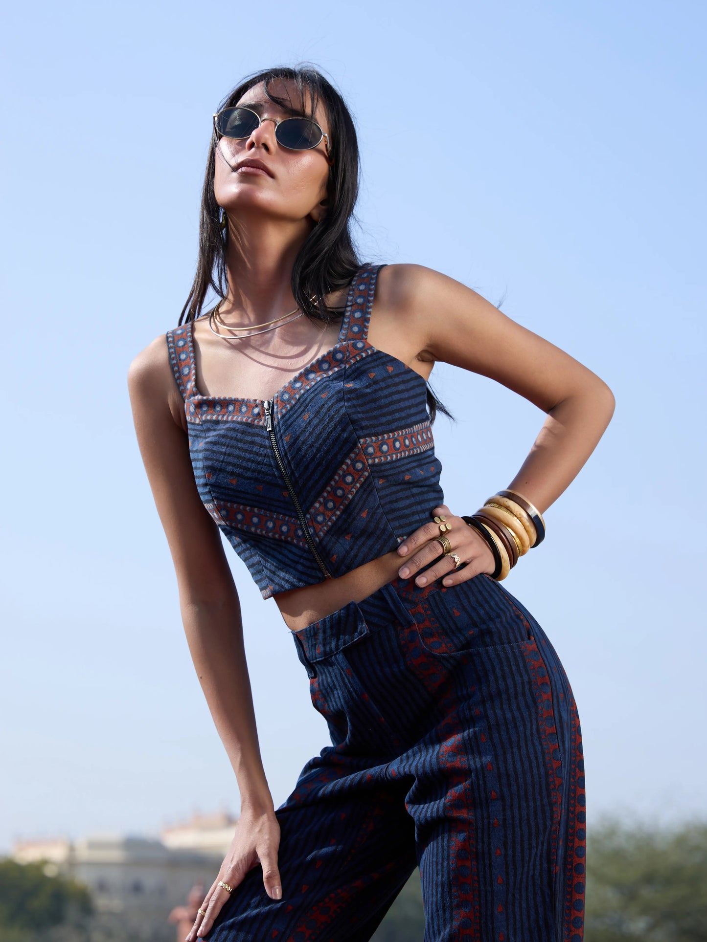 Okhai "Blue Hour" Cotton Twill Ajrakh Sleeveless Top