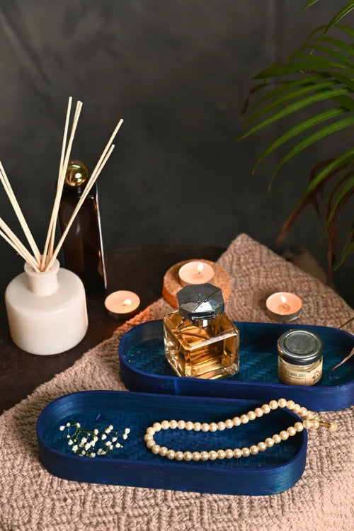 Kadam HaatHandmade Bamboo Bedside Tray - (Set of 2) - Blue