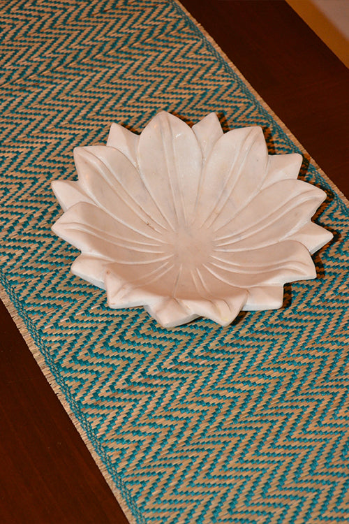 Dharini Madurkathi Chevron Tassels Table Runner Teal Large