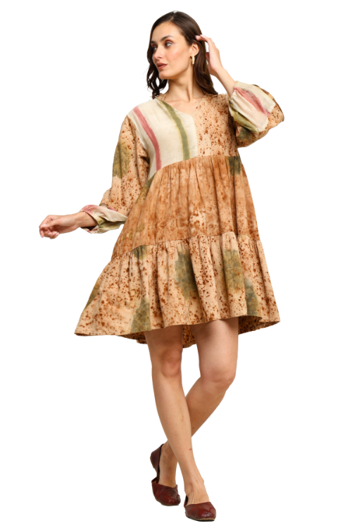 Bageeya “Tingle” Natural Dyed Organic Cotton Tiered Dress – Okhaistore