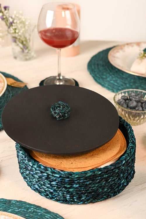 Kadam Haat Handmade Sabai Grass Roti Box - Indigo