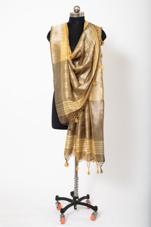 Yellow Handloom Banarasi Pure Silk/Silk Kadwa Dupatta