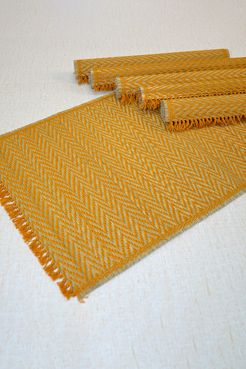 Dharini Madurkathi Chevron Tassels Placemats Mustard (Set Of 6)