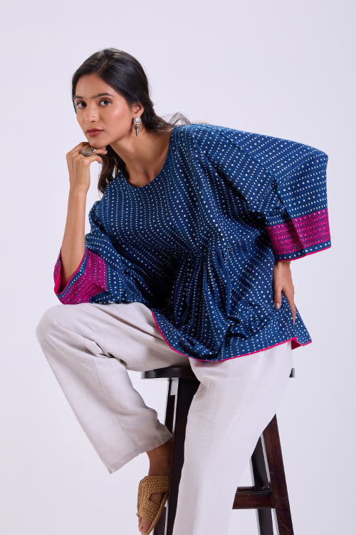 Rangsutra Chaaya Indigo Block Printed Relaxed Fit Top