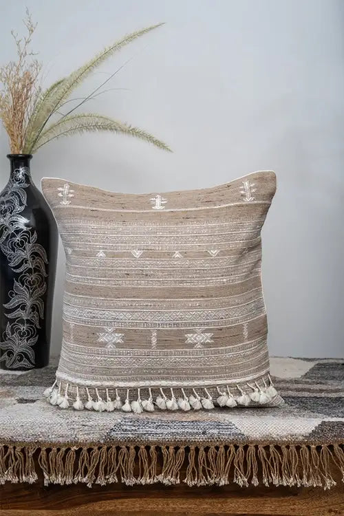 Craftroots Ivory Bhujodi Handwoven Heritage Cushion Cover