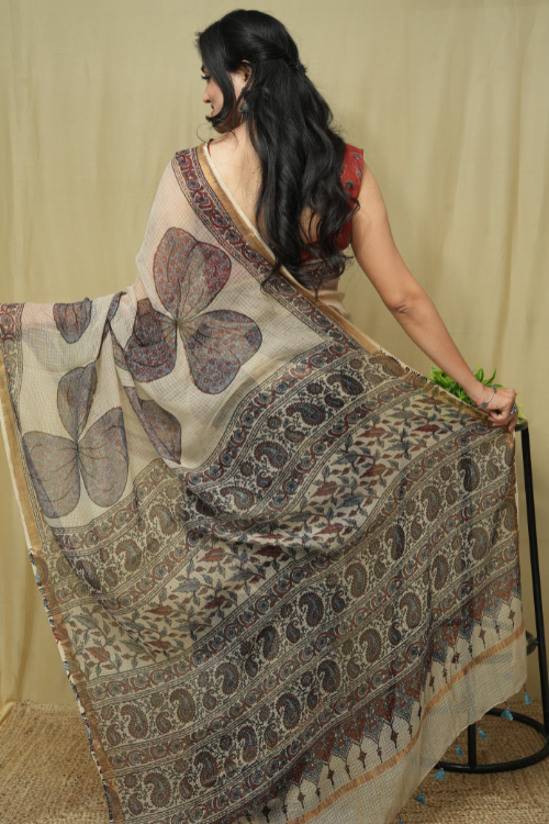 Ajrkah Print Kota Cotton White Saree | Jabbar Khatri