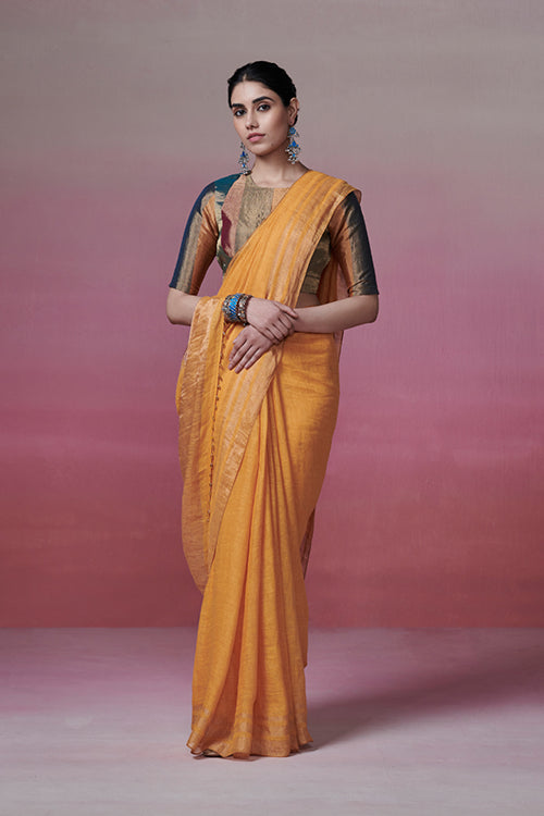 Dressfolk Golden Glow Linen Saree