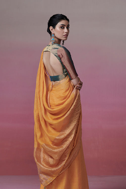 Dressfolk Golden Glow Linen Saree