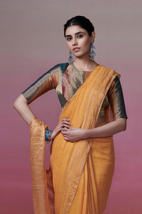 Dressfolk Golden Glow Linen Saree
