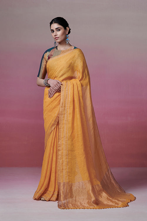 Dressfolk Golden Glow Linen Saree