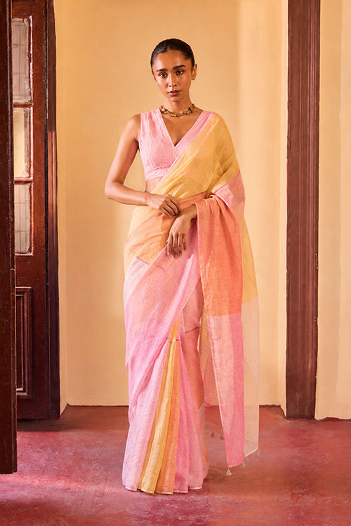 Dressfolk Sunset Hues Linen Saree
