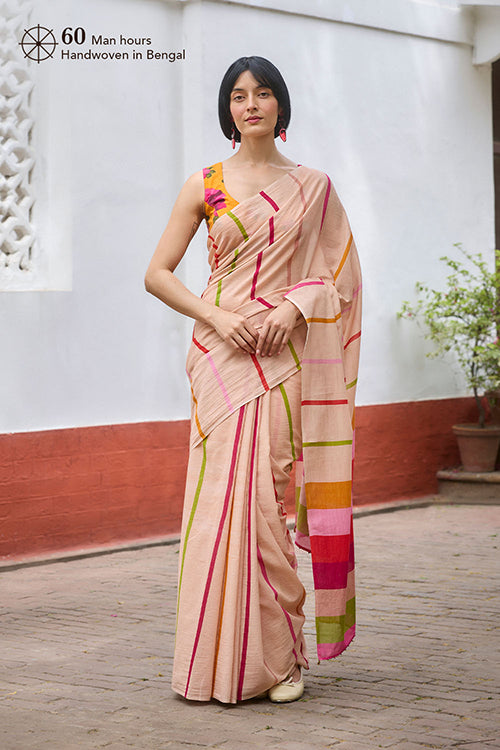 Dressfolk Stripe Hues Bengal Cotton Saree