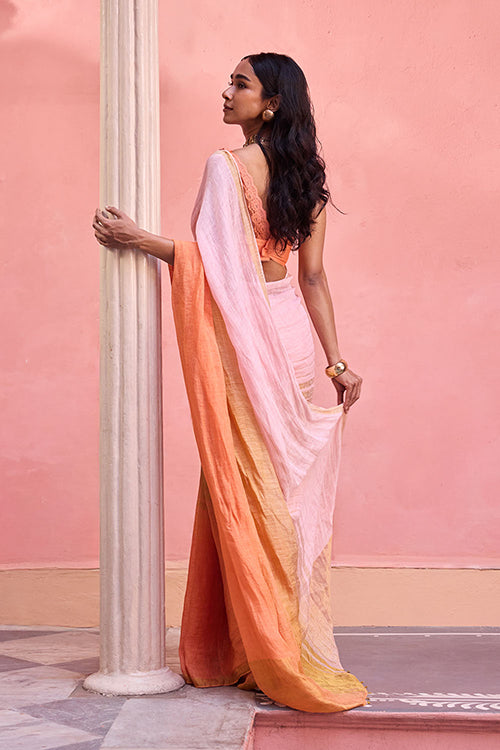Dressfolk Blush Sky Linen Saree