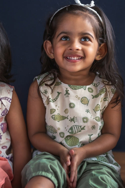 Whitewater Kids Unisex Organic Koi Mint Jhabla with Mint Pants