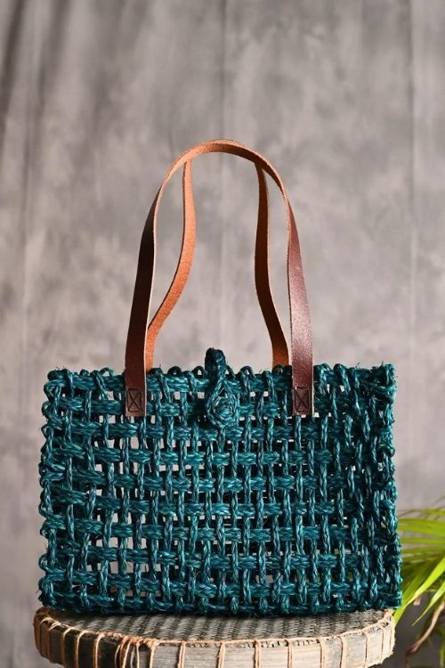 Kadam Haat Kadam Haat - Andmade Sabai Grass Mesh Bag - (Indigo)