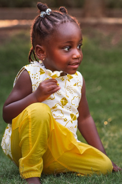 Whitewater Kids Unisex Organic Patang Jhabla with Yellow Pants