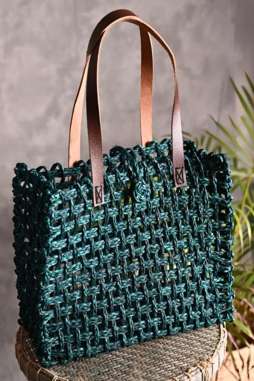 Kadam Haat Kadam Haat - Andmade Sabai Grass Mesh Bag - (Indigo)
