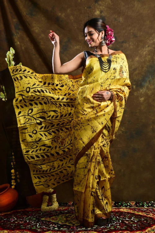 GC 'Tulip' Handwoven Hand Batik Pure Silk with SilkMark Saree