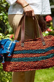 Handmade Sabai Grass Shopping Bag - Orange & Indigo