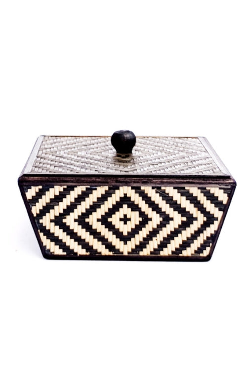 Kadam Haat Handmade Bamboo Fruit Basket With Lid (Black)