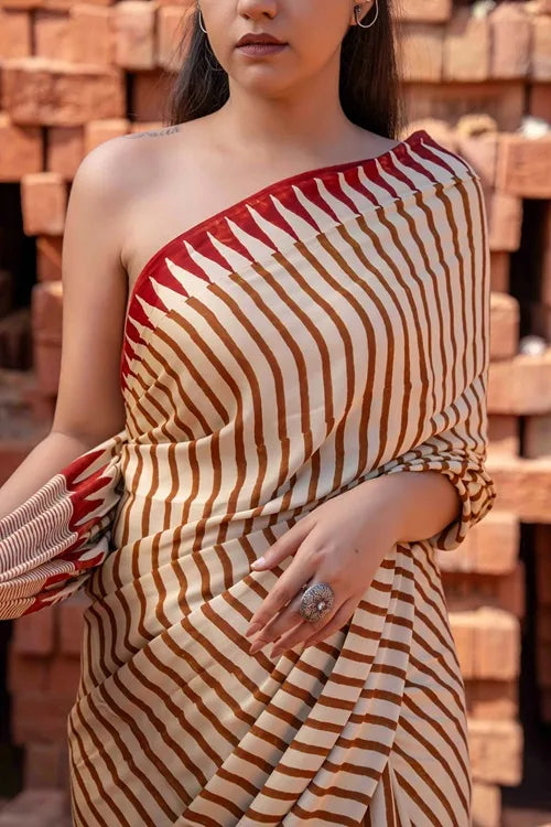 Craftroots Saree With Block Print and Tassels