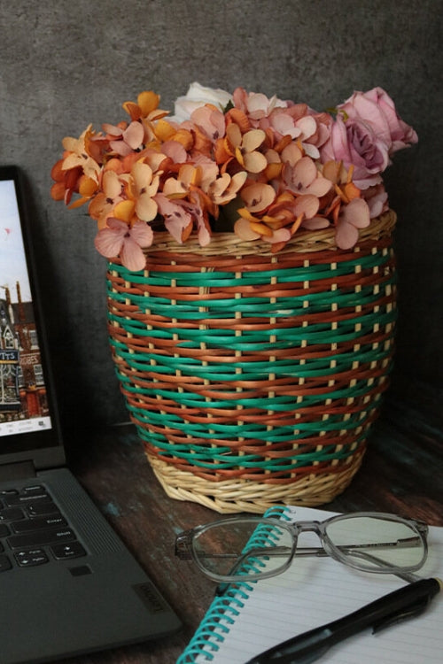 Kadam Haat Wicker Table Planter - Multicolour