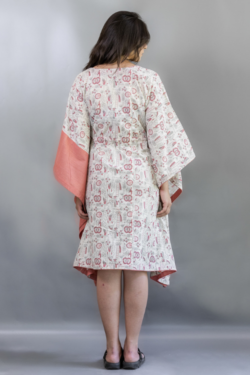 Moralfibre Natural Peach Floral Printed Kaftan Dress