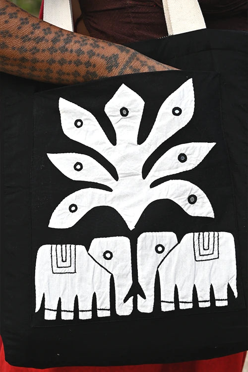 Okhai "Silent Companion" Hand Applique Work Pure Cotton Tote Bag