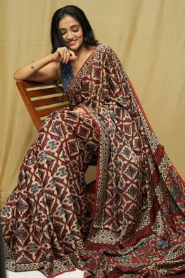 Ajrakh Print Modal Saree | Jabbar Khatri
