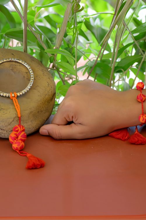 Antarang- Kesari Potli Bhai And Bhabhi Rakhi, 100% Cotton, Made By Divyang Rural Women
