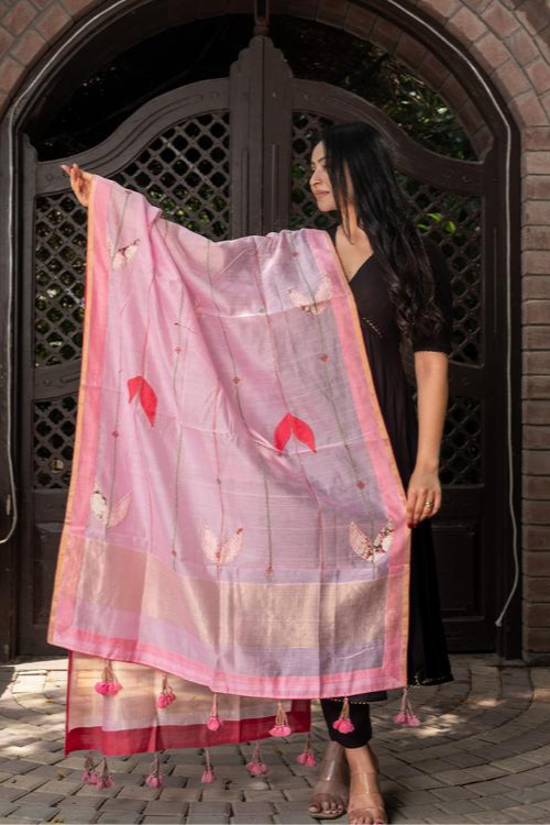 Yellow - Running Stitch with Patchwork Cotton Dupatta 12