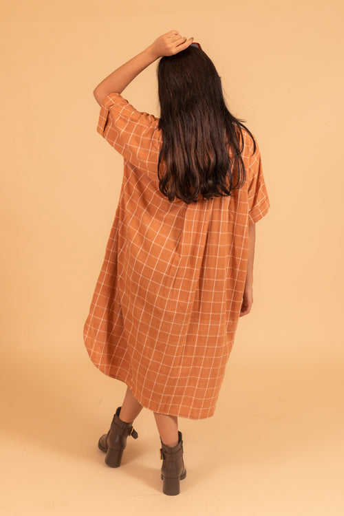 Moralfibre Beach Dress With Patch Pockets In Check Fabric From "Shapes Collection "