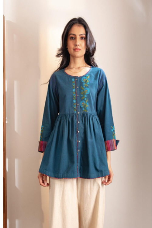 Rangsutra Haveli Crewel Blue Flared Top