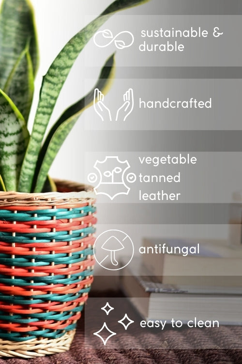 Kadam Haat Wicker Table Planter - Multicolour