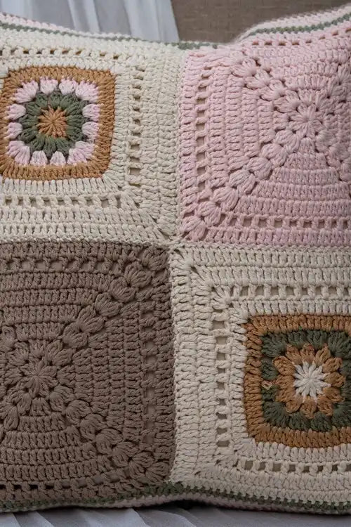 Craftroots Boho Floral Handwork Crochet Cushion Cover Cotton