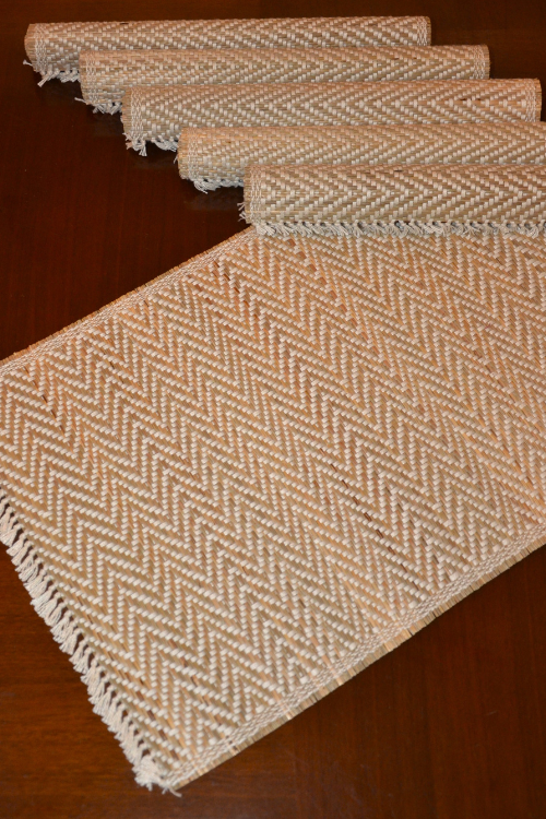 Dharini Madurkathi Chevron Tassels Placemats Sage Ivory (Set Of 6)