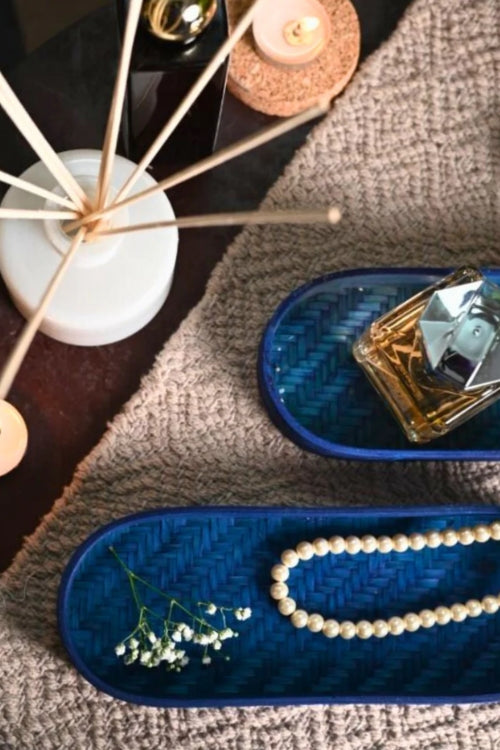 Kadam HaatHandmade Bamboo Bedside Tray - (Set of 2) - Blue