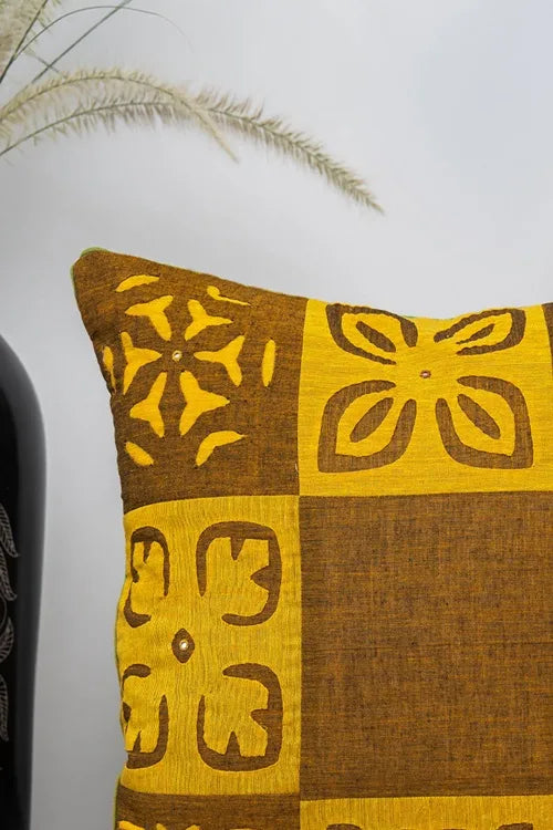 Craftroots Handmade Mustard Applique Cushion Cover