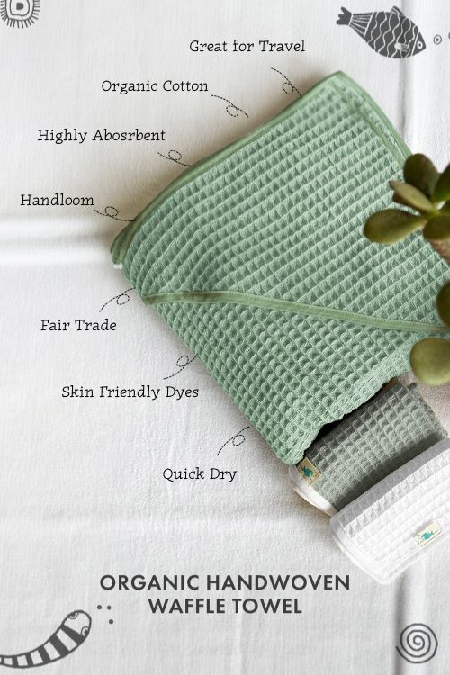 Whitewater Kids Unisex Organic Waffle Hooded Towel Set