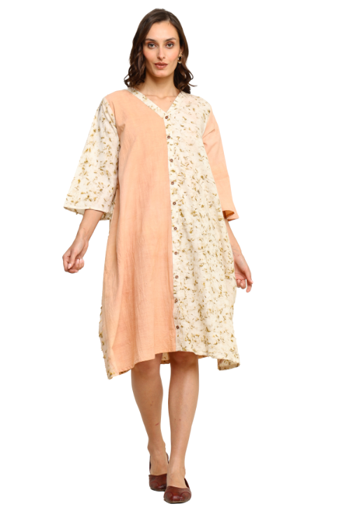 Bageeya "Sunrise Meadow" Natural Dyed Handwoven Cotton Button Down Dress